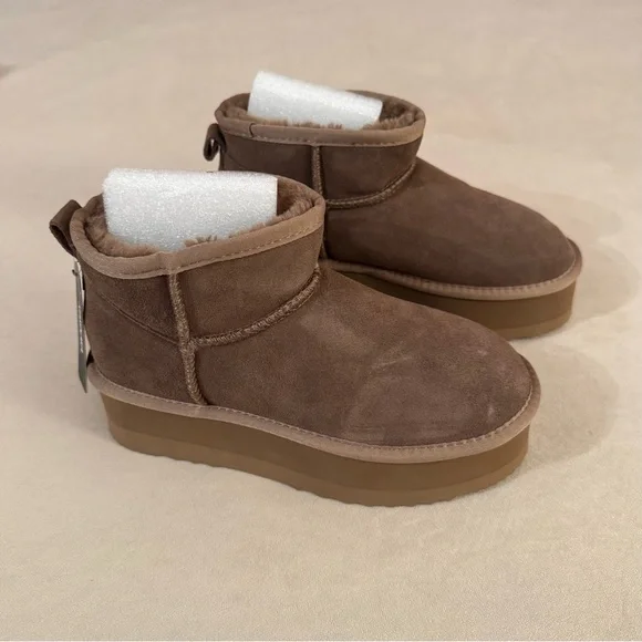 Women's Classic Platform Mini Suede Brown Boots NWT - Picture 5 of 7